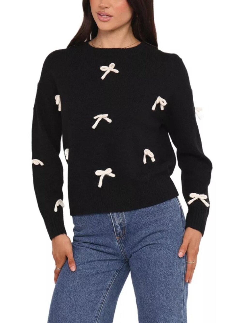 Petal and Pup Women's Voss Bow Knit Sweater Black White Coquette Womens Size S